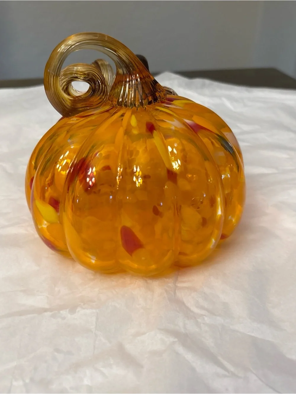 Hand-Blown Art Glass Small Pumpkin Orange Mini 5”